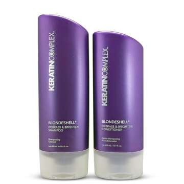Keratin Blondeshell Complex Debrass and Brighten Purple Shampoo and Conditioner for Blonde Hair, 13....