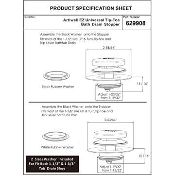 Artiwell Universal Tip Toe Bath Drain Stopper for Easy Clearing