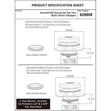 Artiwell Universal Tip Toe Bath Drain Stopper for Easy Clearing