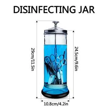 Disinfecting Jar with Removable Basket, 35 Oz Manicure Disinfectant Jar for Nail, Glass Salon Disinfecting Jar Container for Nail Tools and Barber Supplies