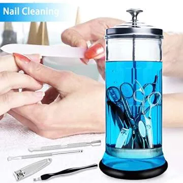 Disinfecting Jar with Removable Basket, 35 Oz Manicure Disinfectant Jar for Nail, Glass Salon Disinfecting Jar Container for Nail Tools and Barber Supplies