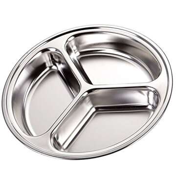 TEERFU Stainless Steel Divided Plate Set: 3 Section Set of 2 Serving Trays Great for Camping,Lunch a...