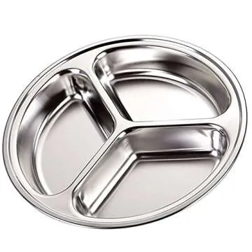 TEERFU Stainless Steel Divided Plate Set: 3 Section Set of 2 Serving Trays Great for Camping,Lunch a...