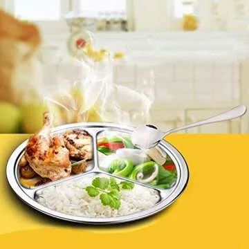 TEERFU Stainless Steel Divided Plate Set: 3 Section Set of 2 Serving Trays Great for Camping,Lunch and Dinner Plates