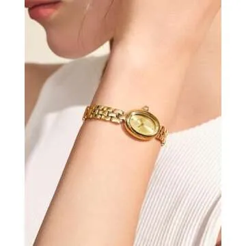 FIYTA Golden Bean Series Women's Watch, Oval Case, Adjustable Stainless Steel Bracelet, Wrapped by Stylish Gift Box, Elegant Present Gold Watch for Women