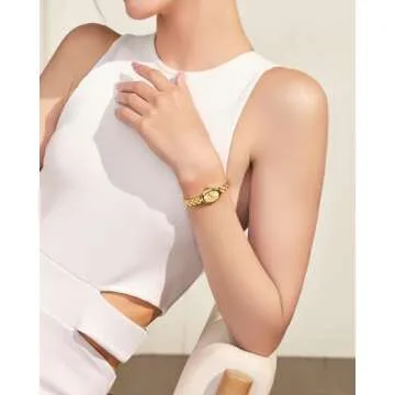 FIYTA Golden Bean Series Women's Watch, Oval Case, Adjustable Stainless Steel Bracelet, Wrapped by Stylish Gift Box, Elegant Present Gold Watch for Women