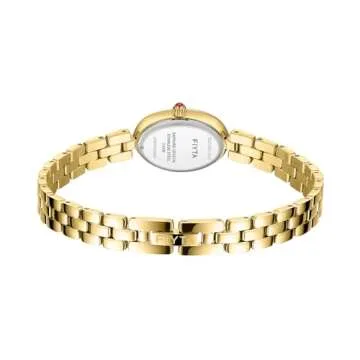 FIYTA Golden Bean Series Women's Watch, Oval Case, Adjustable Stainless Steel Bracelet, Wrapped by Stylish Gift Box, Elegant Present Gold Watch for Women