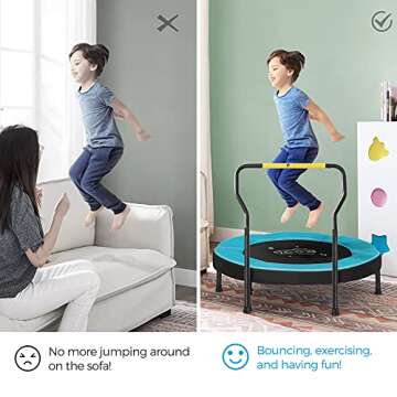 SONGMICS Trampoline for Kids, 3ft Mini Trampoline with Handlebar, Toddler Trampoline for Indoor and Outdoor, Max. Load 220 lb, Blue USTR036Q01