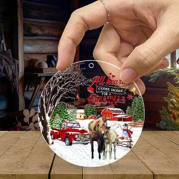 Gifts for Women, Men, Christmas Ornaments for Family, Friends - Farm House, Christmas, Birthday Gifts for Mom, Dad, Horse Lover Gift Ideas - Christmas Tree Decoration Acrylic Ornament