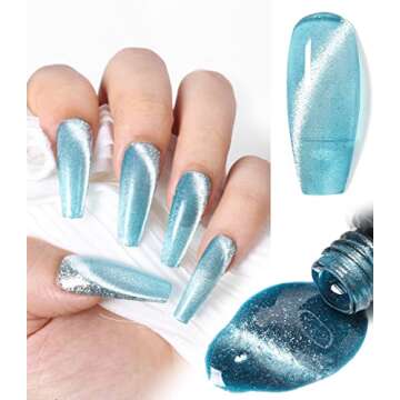 Major Dijit Blue Cat Eye Gel Nail Polish 9D Wide Spar Magnetic Gel Polish Sparkle Gel Polish with Magnetic Stick Nail Art Varnish 8ML