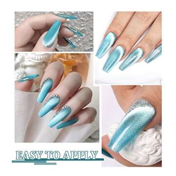 Major Dijit Blue Cat Eye Gel Nail Polish 9D Wide Spar Magnetic Gel Polish Sparkle Gel Polish with Magnetic Stick Nail Art Varnish 8ML