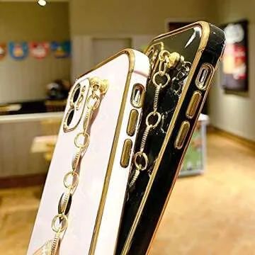 BANAILOA Comaptible with Phone 11 Case Hearts,Luxury Cute case with Chain for Women Girly Camera Protective Soft Slim Phone Cover - 6.1 inch (Black)