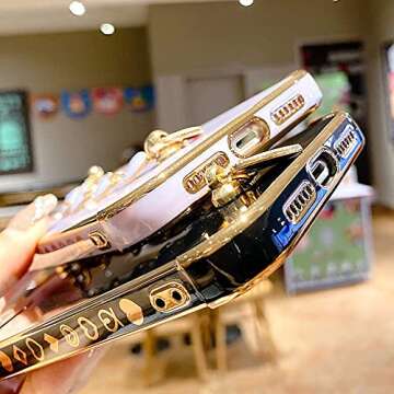 BANAILOA Comaptible with Phone 11 Case Hearts,Luxury Cute case with Chain for Women Girly Camera Protective Soft Slim Phone Cover - 6.1 inch (Black)