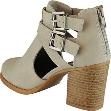 Cambridge Select Women's Side Cut Out Buckle Chunky Stacked Heel Ankle Bootie (10 B(M) US, Light Grey NBPU)