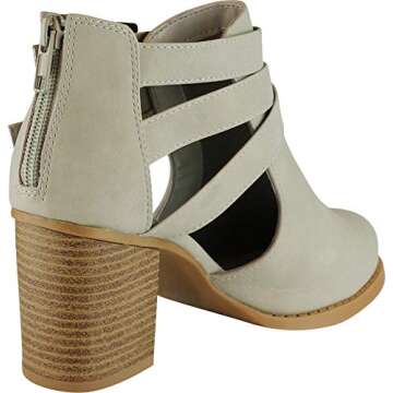 Cambridge Select Women's Side Cut Out Buckle Chunky Stacked Heel Ankle Bootie (10 B(M) US, Light Grey NBPU)