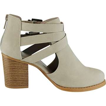 Cambridge Select Women's Side Cut Out Buckle Chunky Stacked Heel Ankle Bootie (10 B(M) US, Light Grey NBPU)