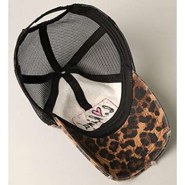 MIRMARU Women’s Baseball Caps Distressed Vintage Patch Washed Cotton Low Profile Embroidered Mesh Snapback Trucker Hat (as1, Alpha, one_Size, Leopard, Be Kind Always)