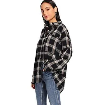 Stylish Long Sleeve Plaid Button Down Shirt for Women