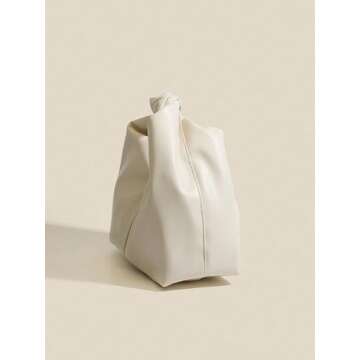 Verdusa Women's Twist Top Handle Bag Ruched Handbags Mini Purse Beige One-Size