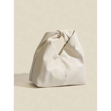 Verdusa Women's Twist Top Handle Bag Ruched Handbags Mini Purse Beige One-Size