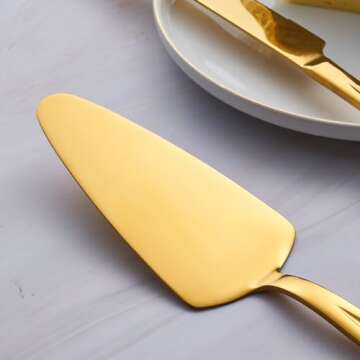 GoGeiLi Gold Cake Knife and Server Set, 13-inch Stainless Steel Cake Cutting Set, Elegant Cake Cutter Set for Wedding, Birthday, Parties, Anniversary