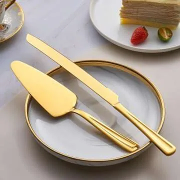GoGeiLi Gold Cake Knife and Server Set, 13-inch Stainless Steel Cake Cutting Set, Elegant Cake Cutter Set for Wedding, Birthday, Parties, Anniversary