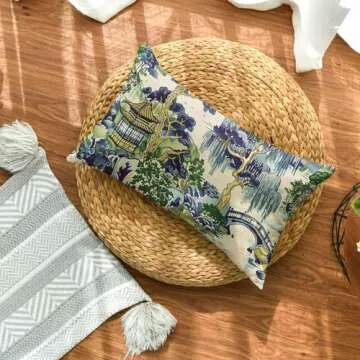 AVOIN colorlife Chinoiserie Blue Trees House Bridge Throw Pillow Cover, 12 x 20 Inch Cushion Case Indoor Outdoor Decoration for Sofa Couch Farmhouse