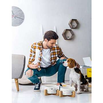 Ceramic Cat Dog Bowls with Stand - Personalized Pet Feeder for Water Food Dish - Heavy Weighted No Tip Over Non Slip Pet Comfort Feeding