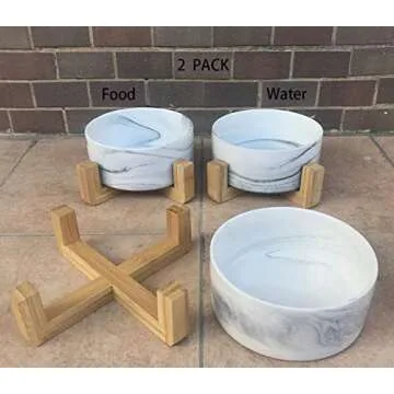 Ceramic Cat Dog Bowls with Stand - Personalized Pet Feeder for Water Food Dish - Heavy Weighted No Tip Over Non Slip Pet Comfort Feeding