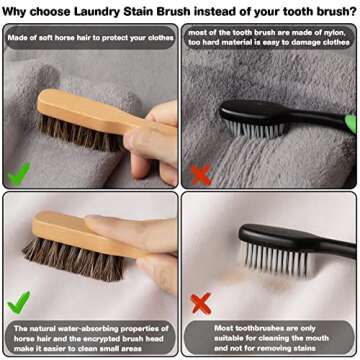 2PCS Wood Laundry Stain Brush-Stain Brush Dense Household Clothes Brush Clothes Scrubbing Brushes Stain Remover Tool Laundry Brush for Knits/Cotton/Linens/Scrubbing Out Tough Stains，No Damage