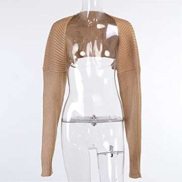 Cioatin Women Bolero Shrug Sweater Fall Outfit Knit Crop Cardigan Y2K Top Long Sleeve Open Front Pullover Going Out Brown