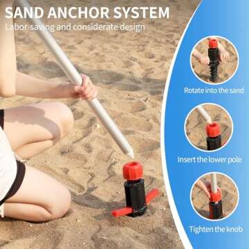 Deluwire 7ft Beach Umbrella with Sand Anchor and Tilt Features