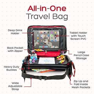 BE Family Travel Kids Car Seat Travel Tray, Car Accessories for Children, Car Seat Snack Tray, Traveling Essentials for Kids, Toddler Lap Tray for Engaging Activities, Multipurpose Design, Red