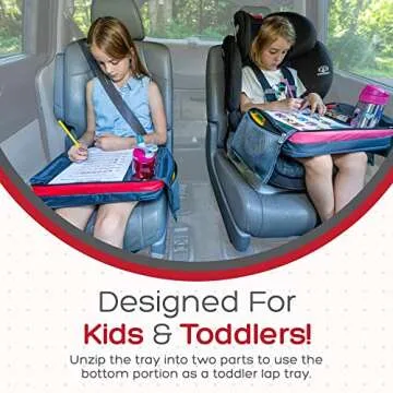BE Family Travel Kids Car Seat Travel Tray, Car Accessories for Children, Car Seat Snack Tray, Traveling Essentials for Kids, Toddler Lap Tray for Engaging Activities, Multipurpose Design, Red