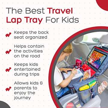BE Family Travel Kids Car Seat Travel Tray, Car Accessories for Children, Car Seat Snack Tray, Traveling Essentials for Kids, Toddler Lap Tray for Engaging Activities, Multipurpose Design, Red