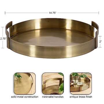 Kate and Laurel Myo Transitional Metal Round Tray, 15 x 15, Brass, Modern Glam Circular Decorative S...