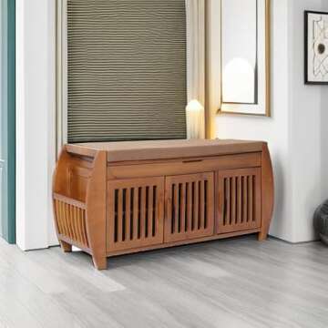 K KELBEL Shoe Storage Bench & Bamboo Shoe Bench & Shoe Rack Cabinet Storage Benches, Entryway Storage Organizer for Style & Comfort, Detachable Cushion with Hidden Storage Compartment