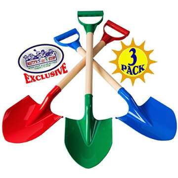 Matty's Toy Stop 31" Heavy Duty Wooden Kids Sand Shovels with Plastic Spade & Handle (Red, Blue & Green) Complete Gift Set Bundle - 3 Pack