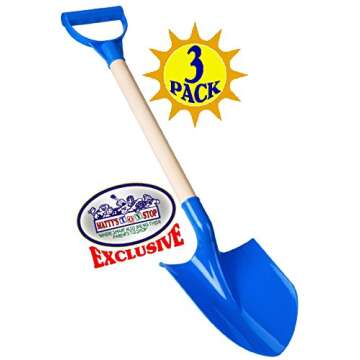 Matty's Toy Stop 31" Heavy Duty Wooden Kids Sand Shovels with Plastic Spade & Handle (Red, Blue & Green) Complete Gift Set Bundle - 3 Pack