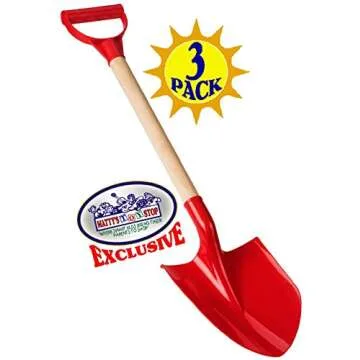 Matty's Toy Stop 31" Heavy Duty Wooden Kids Sand Shovels with Plastic Spade & Handle (Red, Blue & Green) Complete Gift Set Bundle - 3 Pack