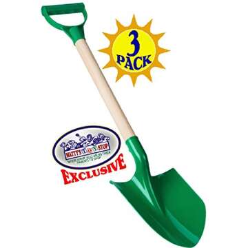 Matty's Toy Stop 31" Heavy Duty Wooden Kids Sand Shovels with Plastic Spade & Handle (Red, Blue & Green) Complete Gift Set Bundle - 3 Pack