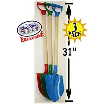 Matty's Toy Stop 31" Heavy Duty Wooden Kids Sand Shovels with Plastic Spade & Handle (Red, Blue & Green) Complete Gift Set Bundle - 3 Pack