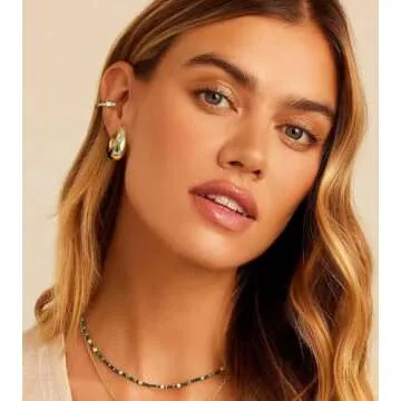 Gold Hoop Earrings Set for Women, 14K Gold Plated Small Gold Earrings Sets for Multiple Piercing, Hypoallergenic Chunky Gold Earrings for Women (Gold-D)