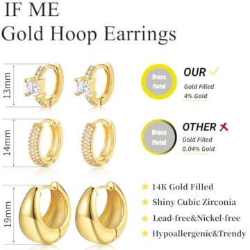 Gold Hoop Earrings Set for Women, 14K Gold Plated Small Gold Earrings Sets for Multiple Piercing, Hypoallergenic Chunky Gold Earrings for Women (Gold-D)