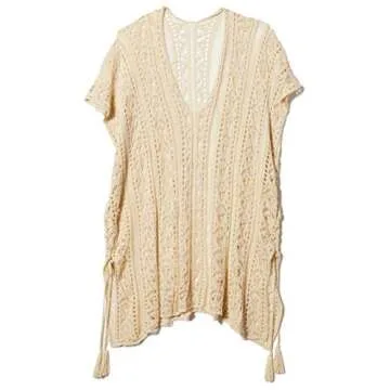 Jeasona Women’s Bathing Suit Cover Up Beach Bikini Swimsuit Swimwear Crochet Dress (Beige, L)