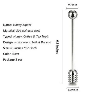 Honey and Syrup Dipper Stick Server Honey Spoon 304 Stainless Steel Wand for Honey Pot Jar Containers-6.3 Inch