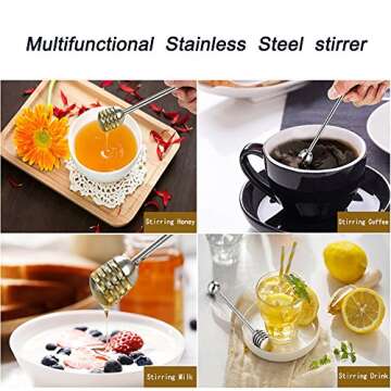 Honey and Syrup Dipper Stick Server Honey Spoon 304 Stainless Steel Wand for Honey Pot Jar Containers-6.3 Inch