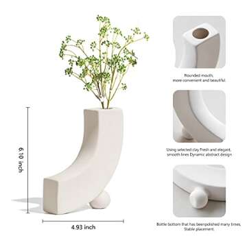White Ceramic Vase for Home Decor, Modern Geometric Abstraction Decorative Vases for Centerpieces,Ki...