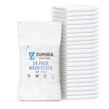 ZUPERIA 100% Cotton Luxury Bath Wash Cloths 24 Pack - Highly Absorbent Soft Washcloths for Face, Gym...