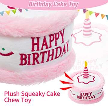 Dog Birthday Bandana Set - Cute Hat and Squeaky Cake Toy for Birthday Party Supplies Gift - Great for Small Medium Large Dogs Pink
